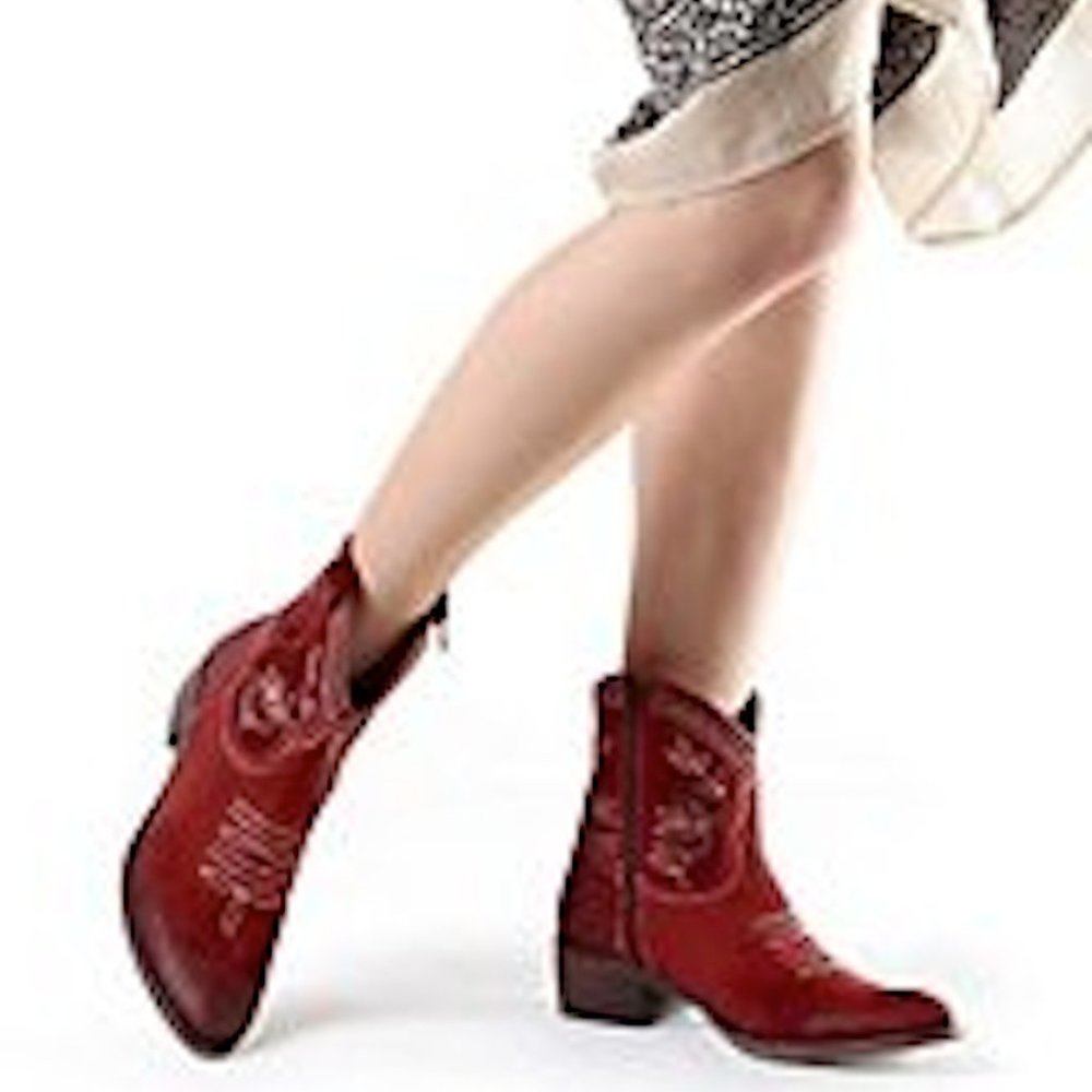 Leather ankle boots western biker distressed